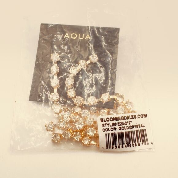 Statement Crystal Double Drop Earrings 5" Gold Tone AQUA NEW Bloomingdale’s $40 - Picture 7 of 8